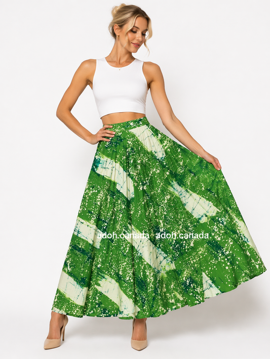 CC1413 - Green and white designed Long Batik Skirt | Ceylon Batik | Hand Made | Summer Collection | Cotton Skirts | Summer Wear