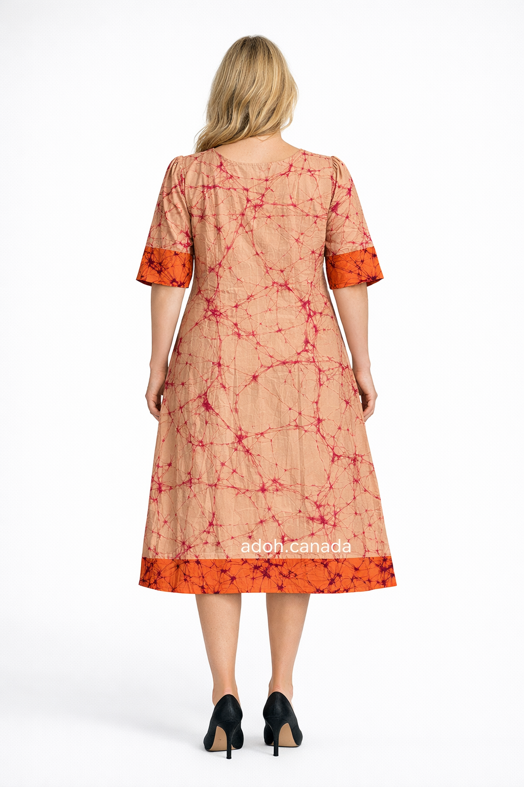 CC1531- Light orange with red cracks designed Dress| Ceylon Batik | Hand Made |Summer Collection | Cotton Dress | Summer Wear