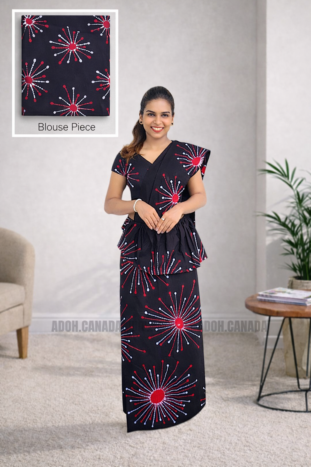 MU1566|Black with red designed Kandyan Made-up|Ceylon Batik| Cotton Kandyan Made-up Saree| Exclusive Designer Wear | Kandyan Made-up