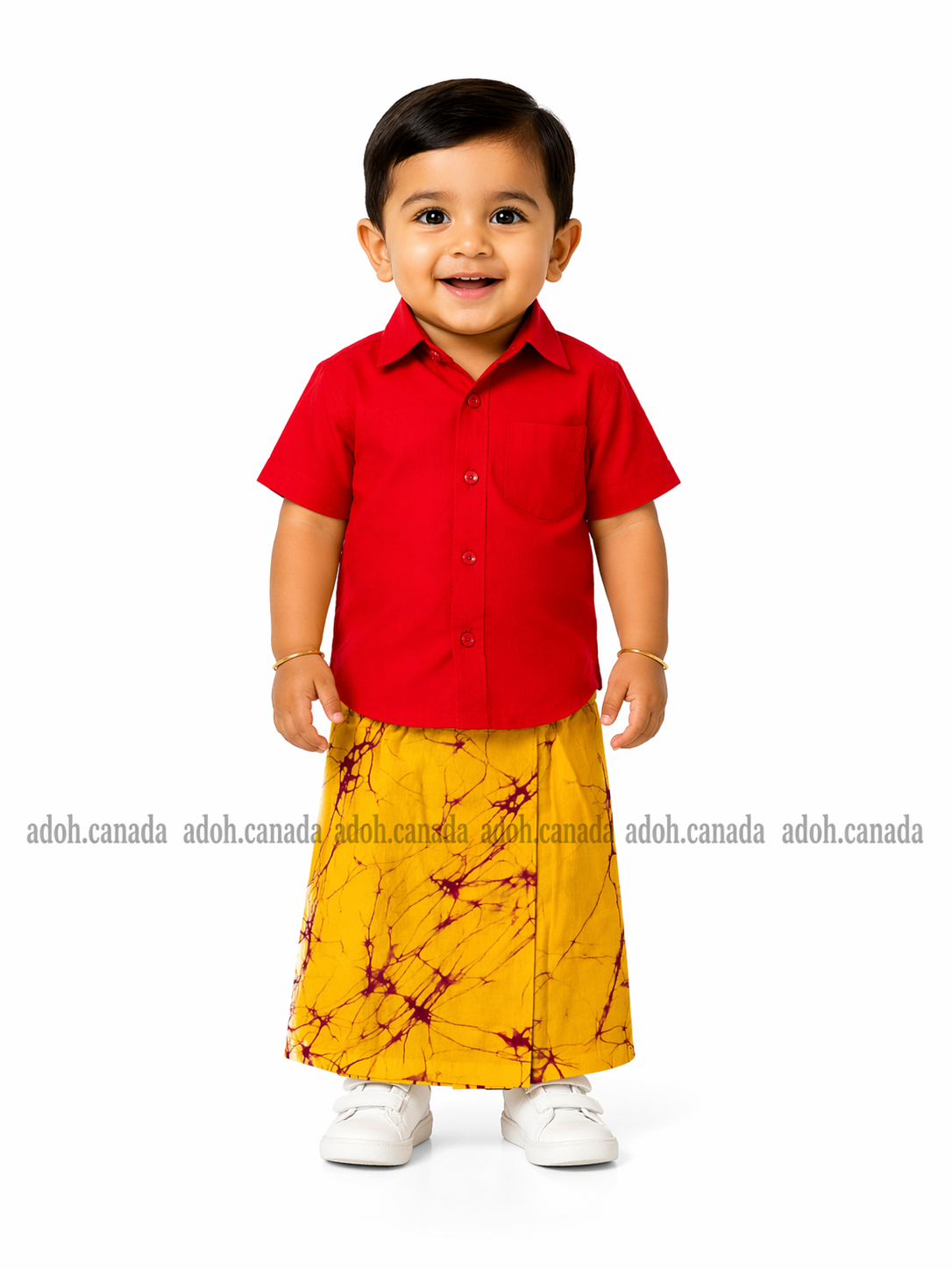 KSA1603 - Yellow with red cracks designed sarong| Ceylon Batik | Hand Made | Kid's Collection | Cotton Sarong| Summer Wear | Cultural