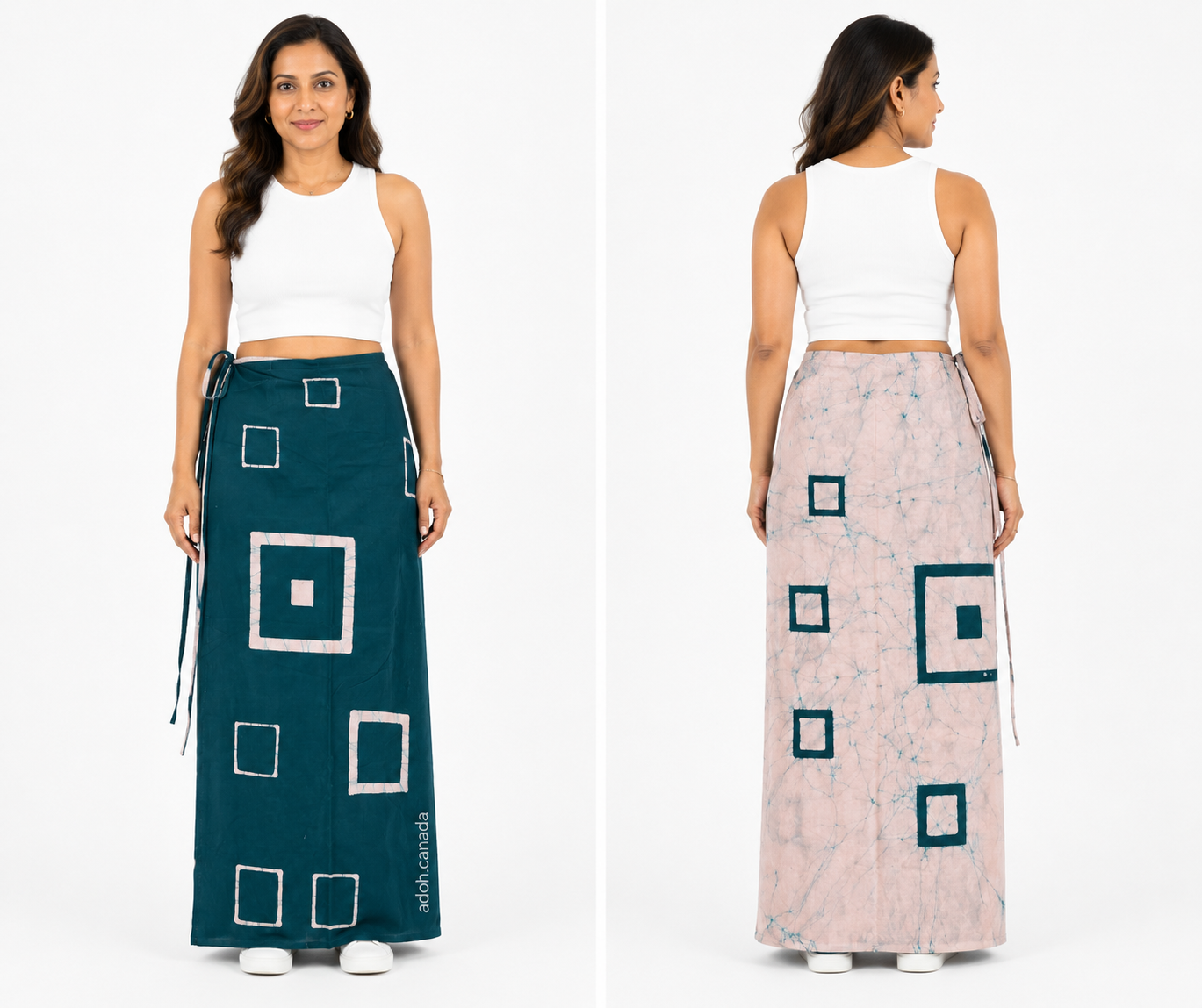 LU1702 - Sea green and off white lungi with square design Batik Lungi Skirt |Ceylon Batik | Hand Made | Summer Collection | Cotton Batik Lungi | Traditional Collection