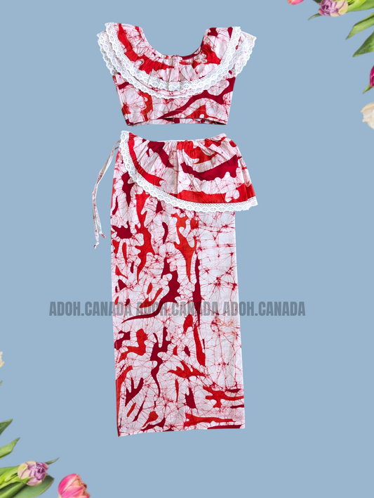 KG1552 - Red and orange designed Lama Saree ( Kids Redda Hatte)| Ceylon Batik | Hand Made | Kids Collection | Summer Collection | Cotton Lama Saree | Kids Redda Hatte | Casual wear
