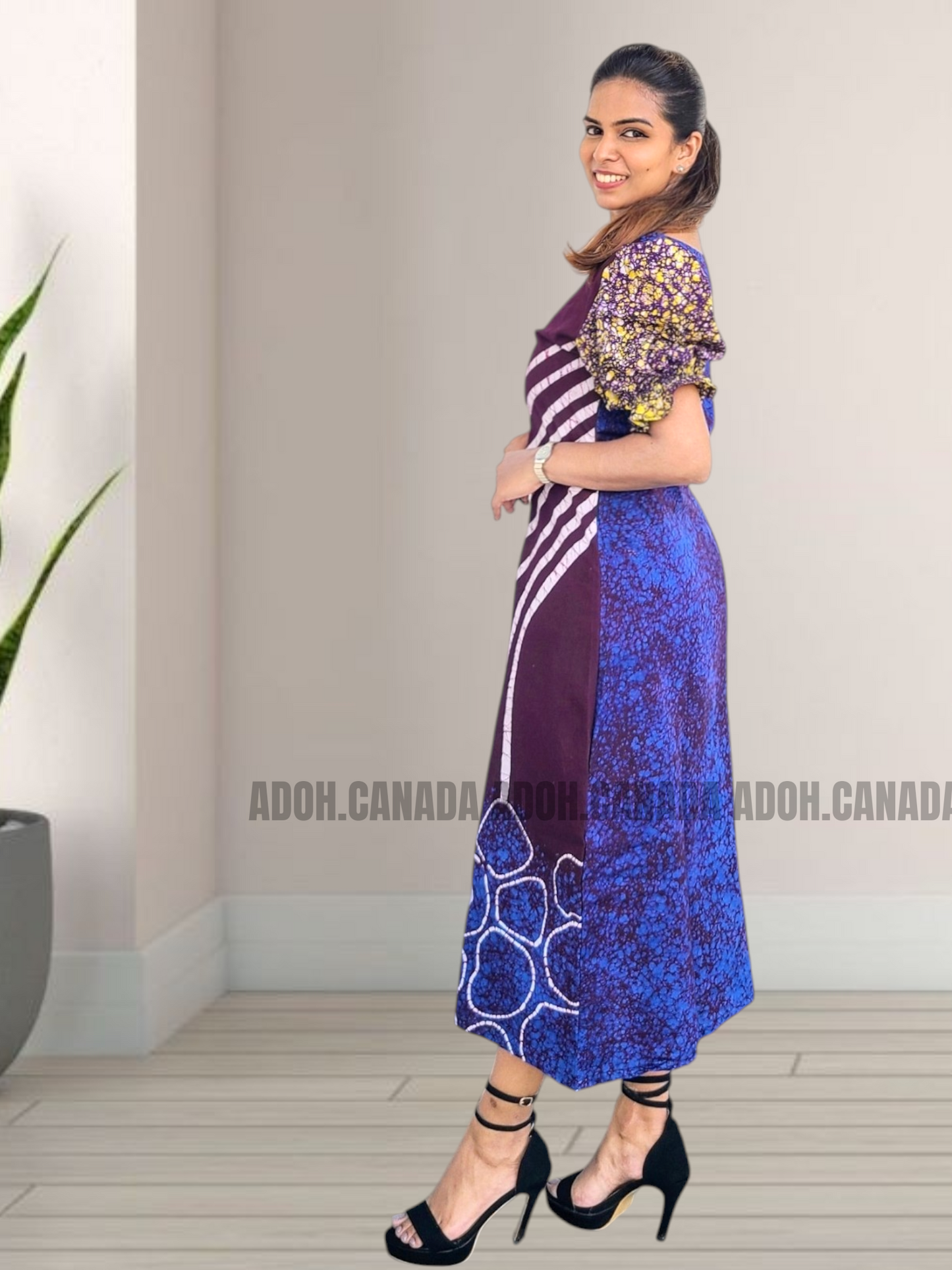 CC1533- Dark purple and blue floral designed Batik Dress| Ceylon Batik | Hand Made |Summer Collection | Cotton Dress | Summer Wear
