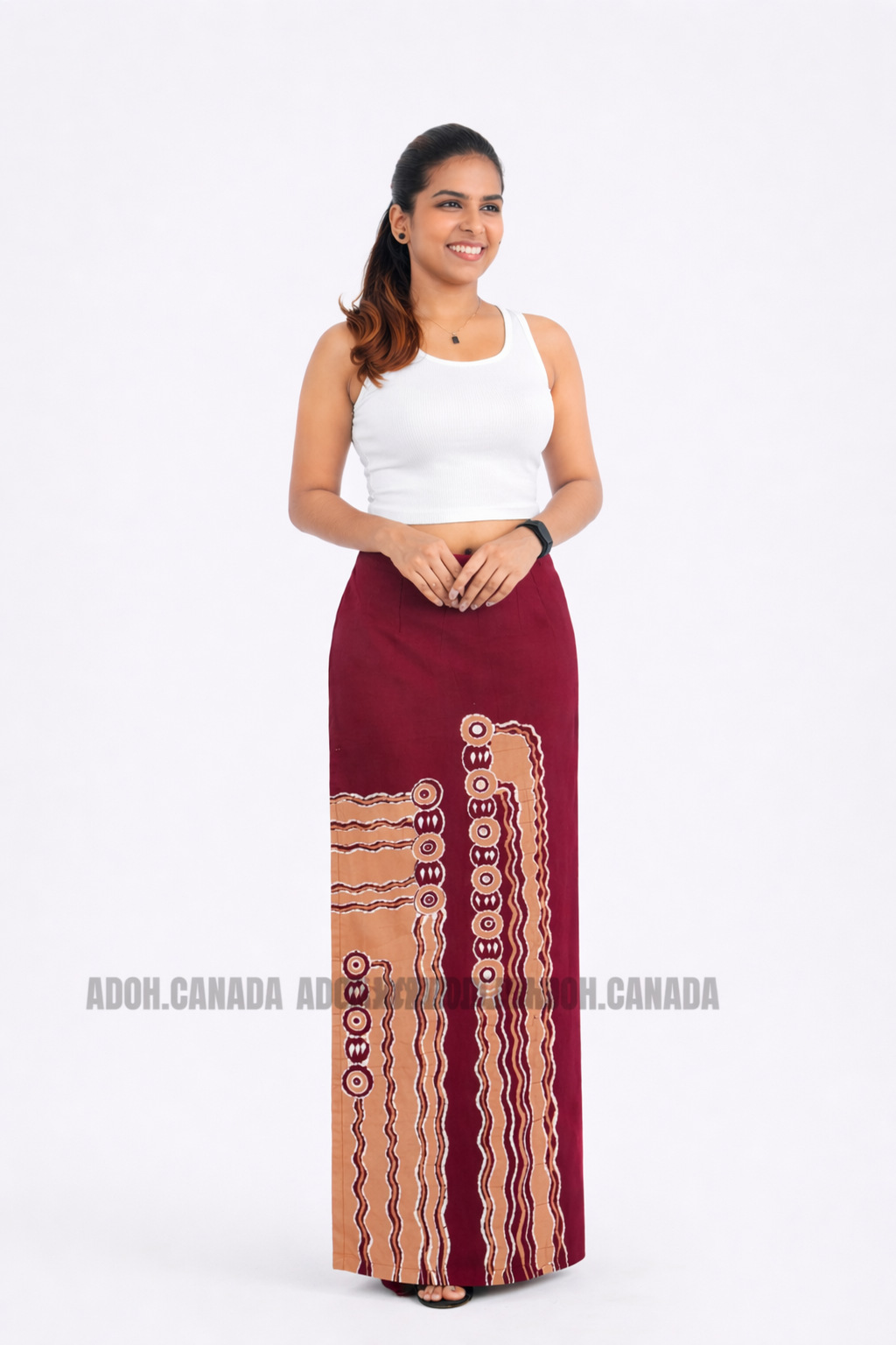 LU1609 - Dark red with baige designed Batik Lungi Skirt |Ceylon Batik | Hand Made | Summer Collection | Cotton Batik Lungi | Traditional Collection