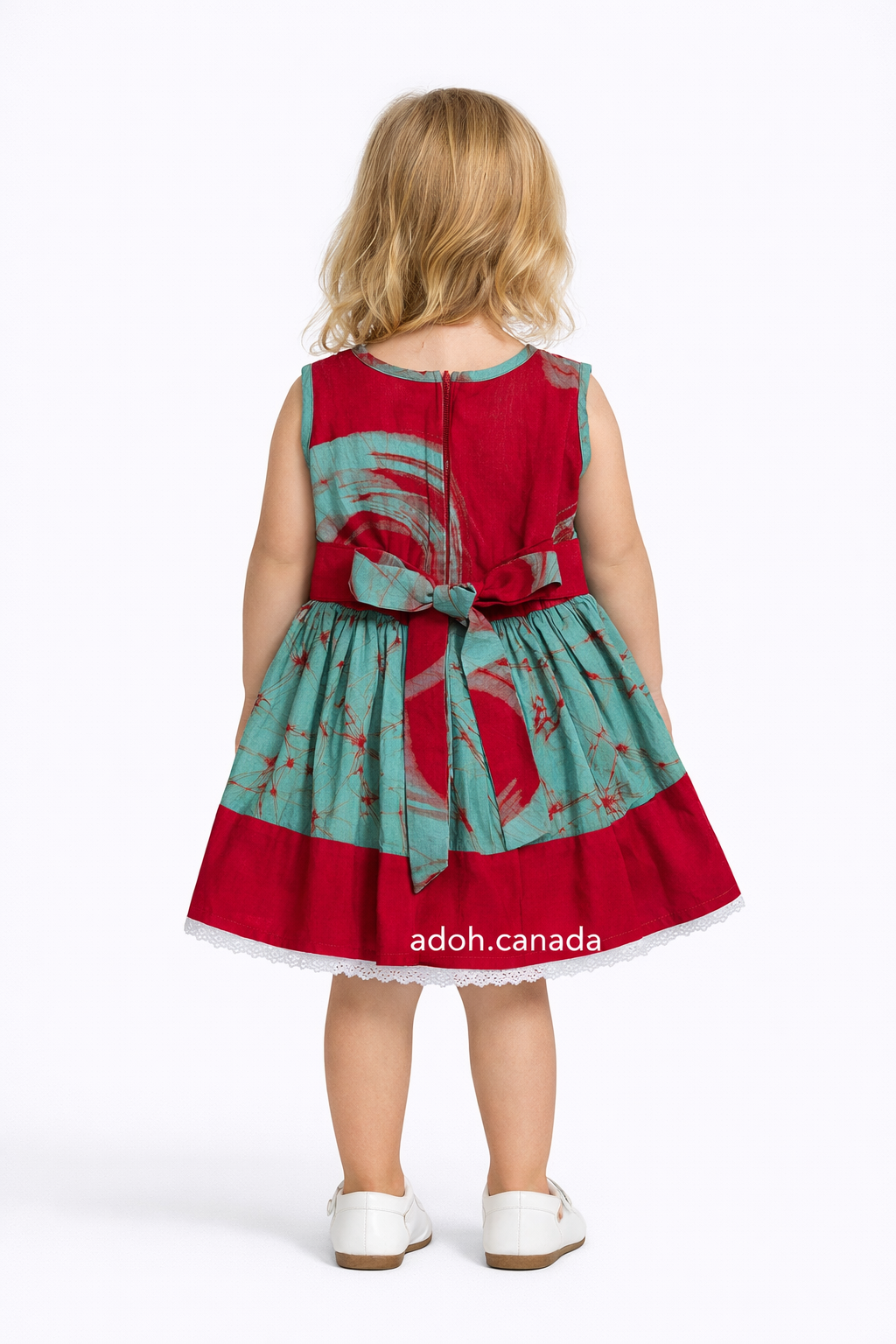 KG1564 - Greenish with red design and cracks dress for kid| Ceylon Batik | Hand Made | Kids Collection | Summer Collection | Cotton Dress | Casual wear
