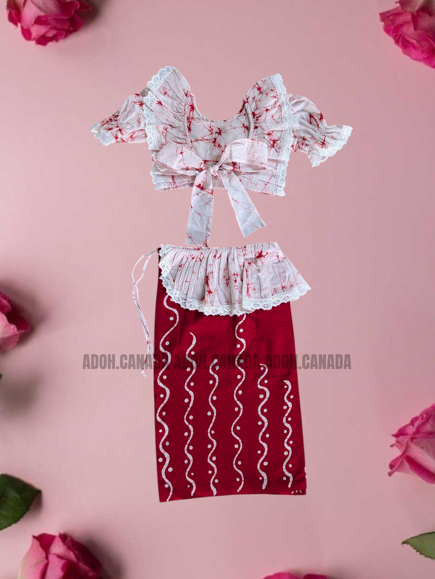 KG1560 - Red and white Lama Saree ( Kids Redda Hatte)| Ceylon Batik | Hand Made | Kids Collection | Summer Collection | Cotton Lama Saree | Kids Redda Hatte | Casual wear