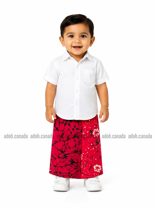 KSA1599 - Hot pink with black cracks designed sarong| Ceylon Batik | Hand Made | Kid's Collection | Cotton Sarong| Summer Wear | Cultural