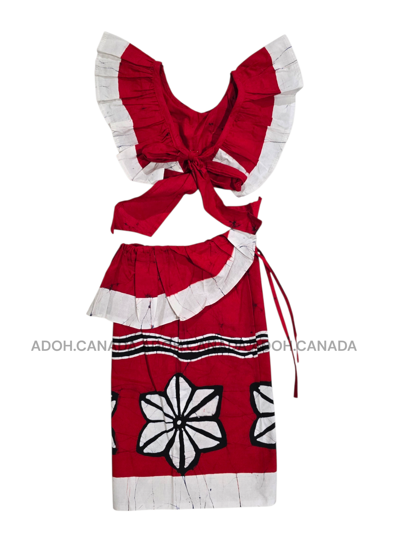KG1447 - Red Lama Saree with white floral design ( Kids Redda Hatte)| Ceylon Batik | Hand Made | Kids Collection | Summer Collection | Cotton Lama Saree | Kids Redda Hatte | Casual wear