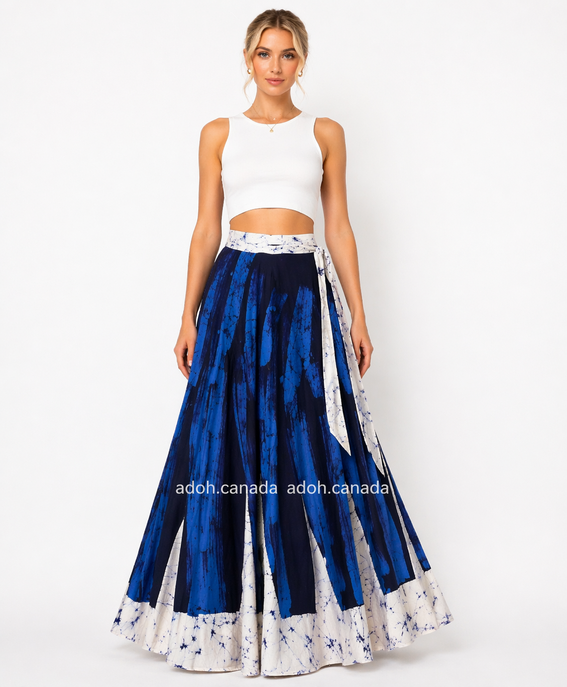CC1198 - Blue and black designed Long Batik wrap-skirt | Ceylon Batik | Hand Made | Summer Collection | Cotton Skirts | Summer Wear
