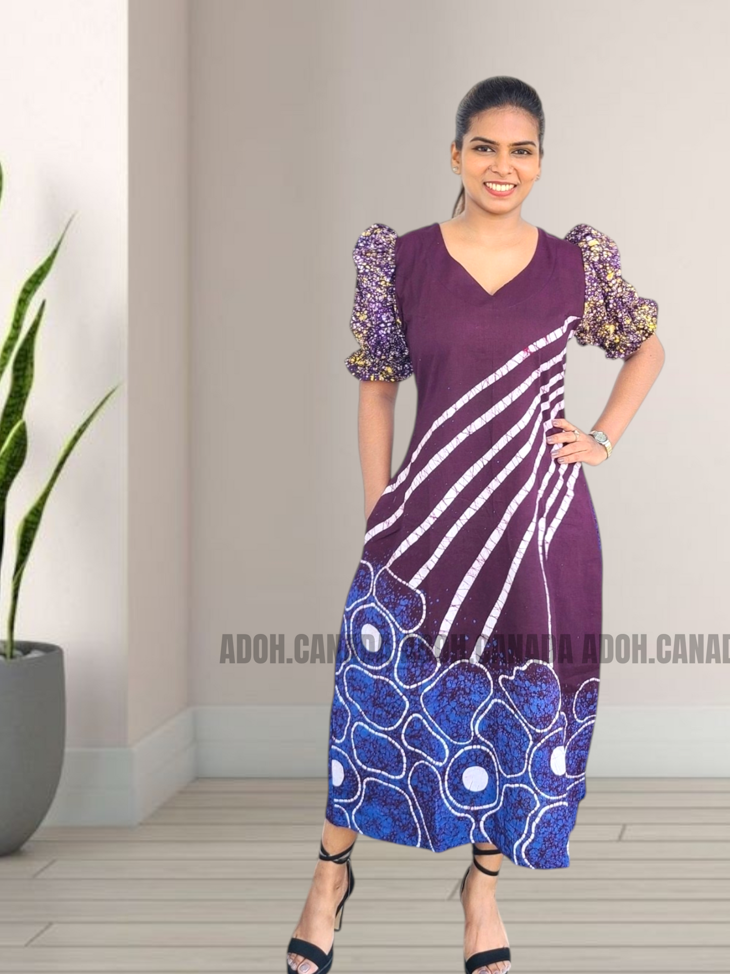 CC1533- Dark purple and blue floral designed Batik Dress| Ceylon Batik | Hand Made |Summer Collection | Cotton Dress | Summer Wear
