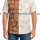 SH1545 -White Shirt with baige & white designed Batik Shirt | Ceylon Batik | Hand Made | Men's Collection | Cotton Shirt | Summer Wear