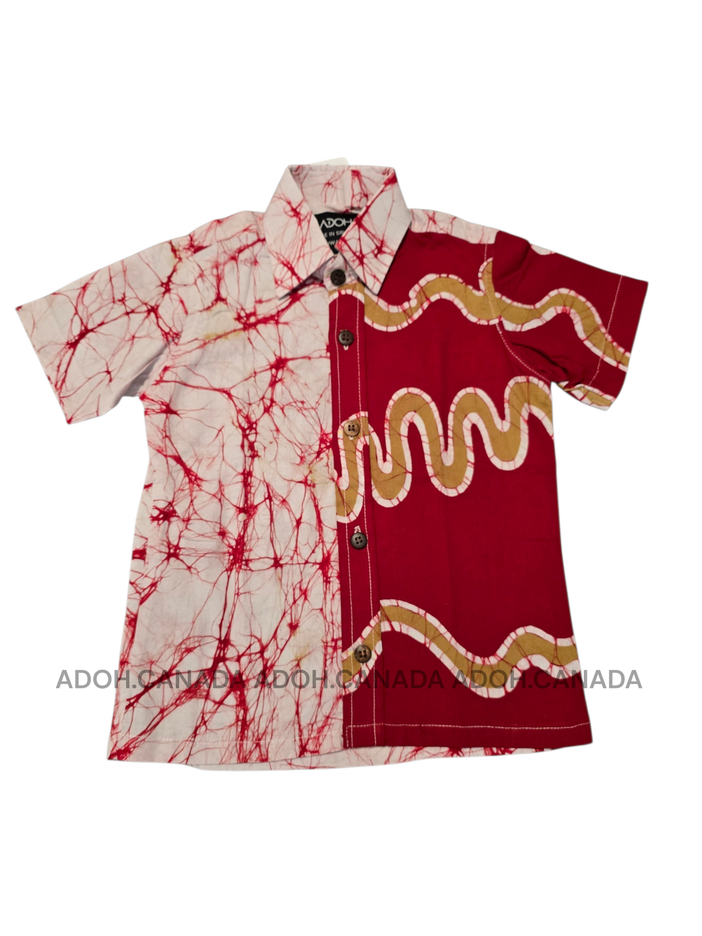 KSH1684 - White and red with baige designed Batik Shirt | Ceylon Batik | Hand Made | Kids Collection | Kid's Shirt |Cotton Shirt | Summer Wear