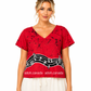 CC1494 - Red Batik Crop Top with music notes design| Ceylon Batik | Hand Made | Summer Collection | Cotton Crop top | Summer wear