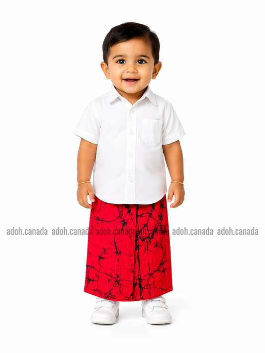 KSA1591 - Red with black cracks designed sarong| Ceylon Batik | Hand Made | Kid's Collection | Cotton Sarong| Summer Wear | Cultural