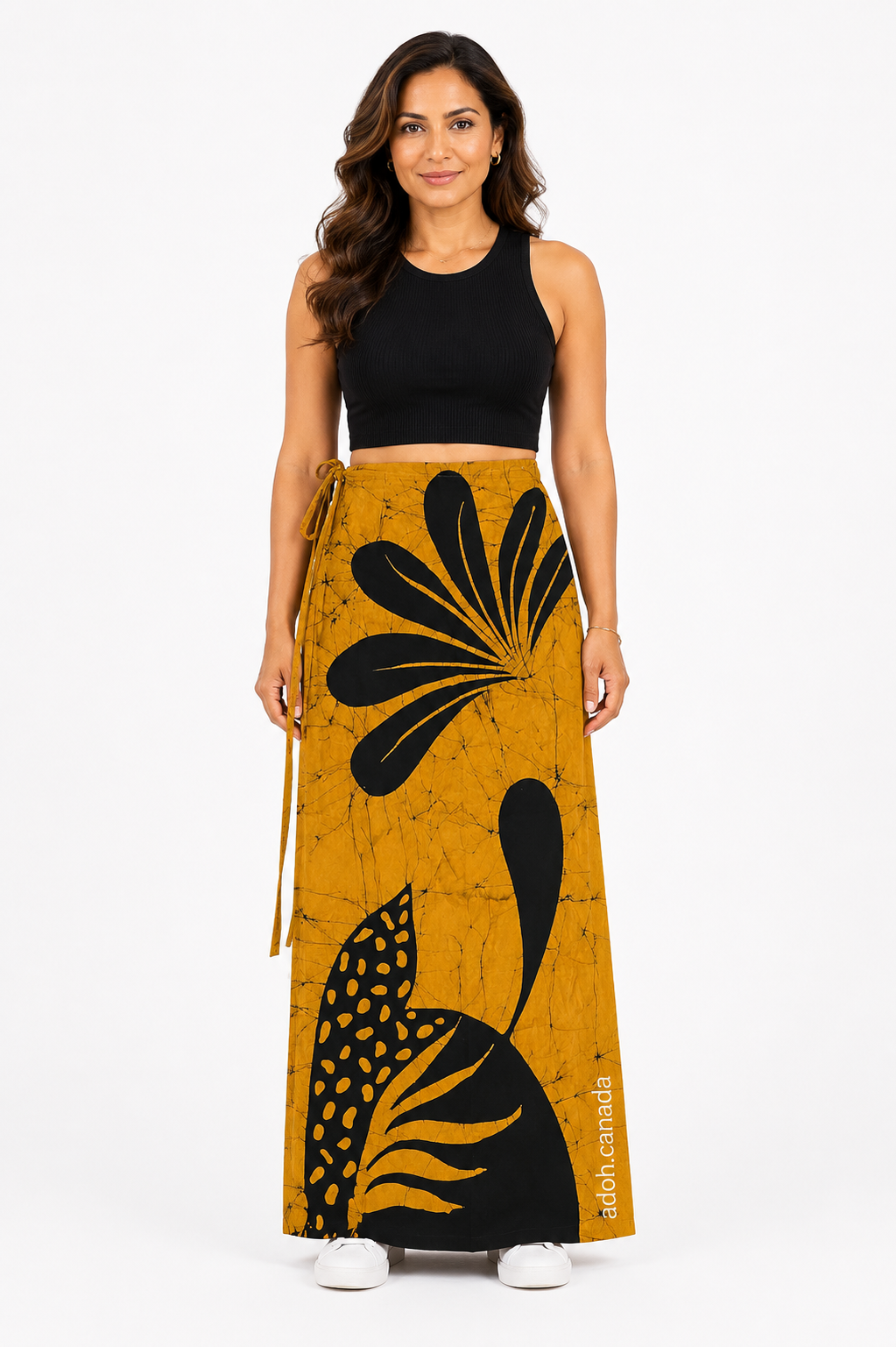 LU1701 - Mustard yellow lungi with black design Batik Lungi Skirt |Ceylon Batik | Hand Made | Summer Collection | Cotton Batik Lungi | Traditional Collection