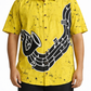 SH1466 -Yellow shirt with Black instrument designed Batik Shirt | Ceylon Batik | Hand Made | Men's Collection | Cotton Shirt | Summer Wear