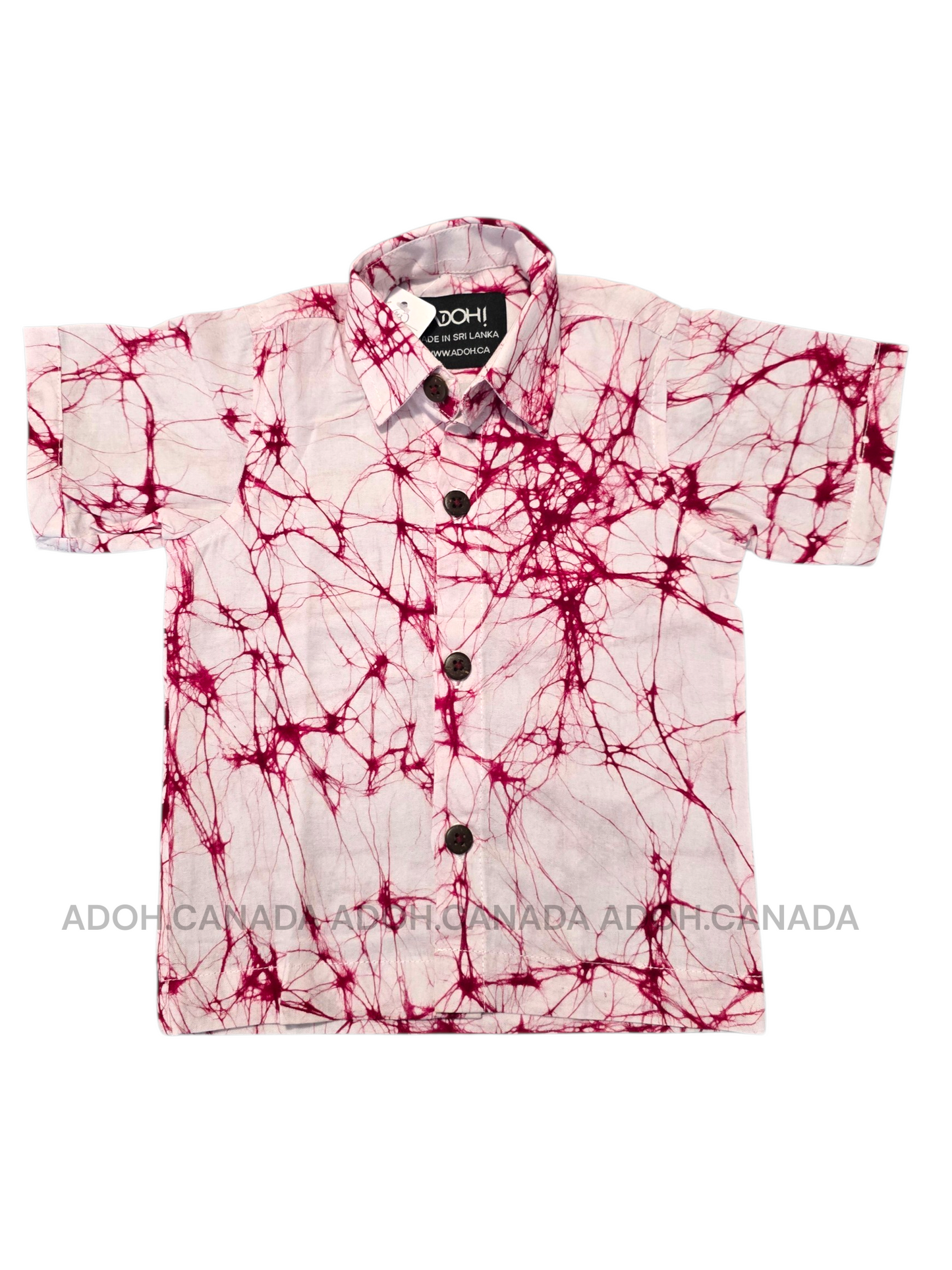 KSH1584 - White with maroon cracks designed Batik Shirt | Ceylon Batik | Hand Made | Kids Collection | Kid's Shirt |Cotton Shirt | Summer Wear