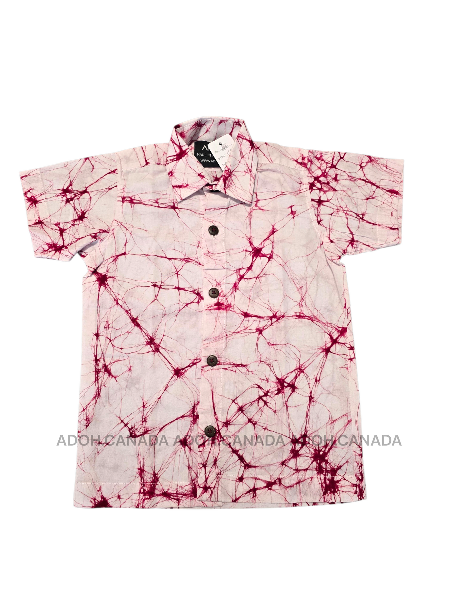 KSH1583 - White with maroon cracks designed Batik Shirt | Ceylon Batik | Hand Made | Kids Collection | Kid's Shirt |Cotton Shirt | Summer Wear