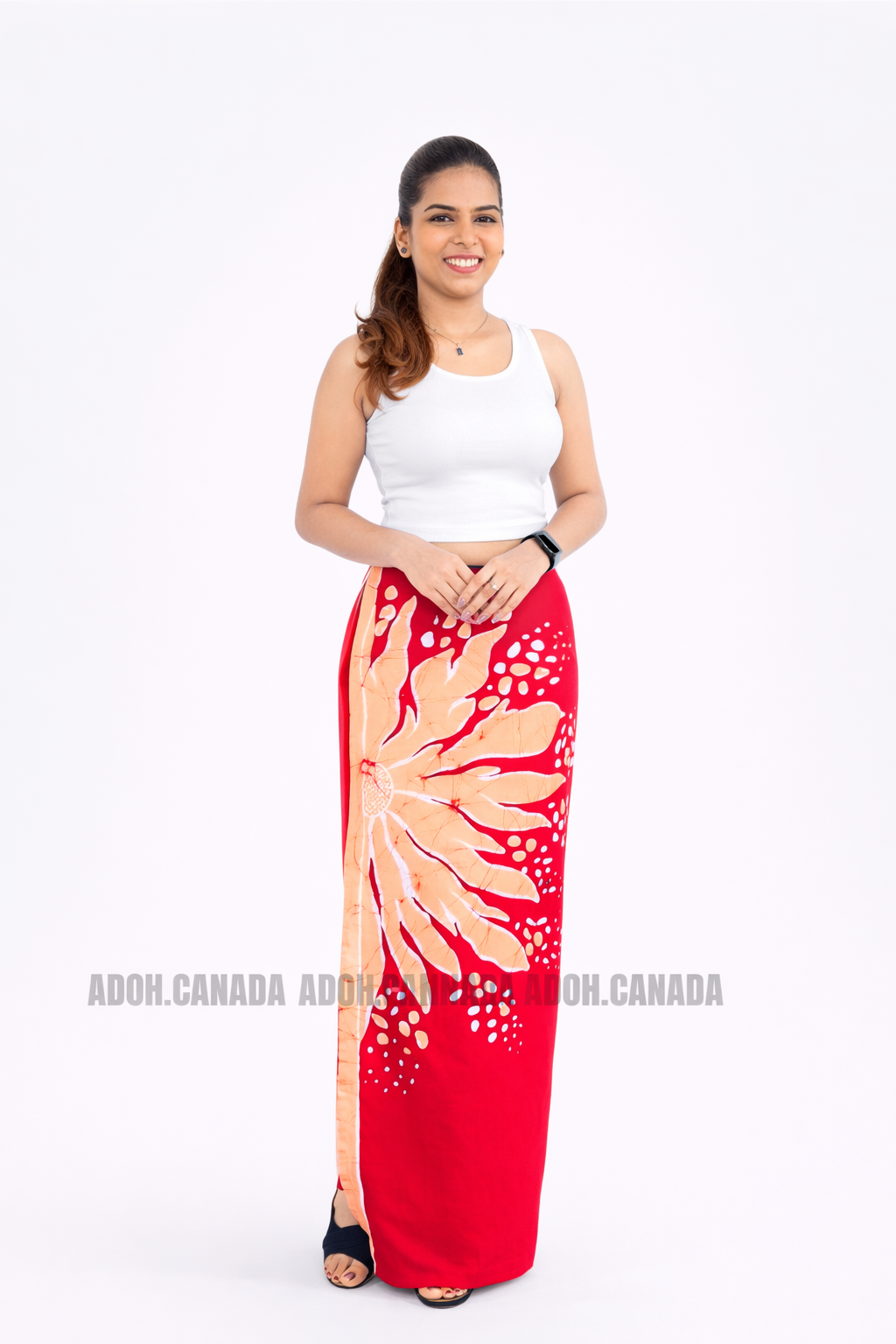 LU1620 - Full Red with baige designed Batik Lungi Skirt |Ceylon Batik | Hand Made | Summer Collection | Cotton Batik Lungi | Traditional Collection