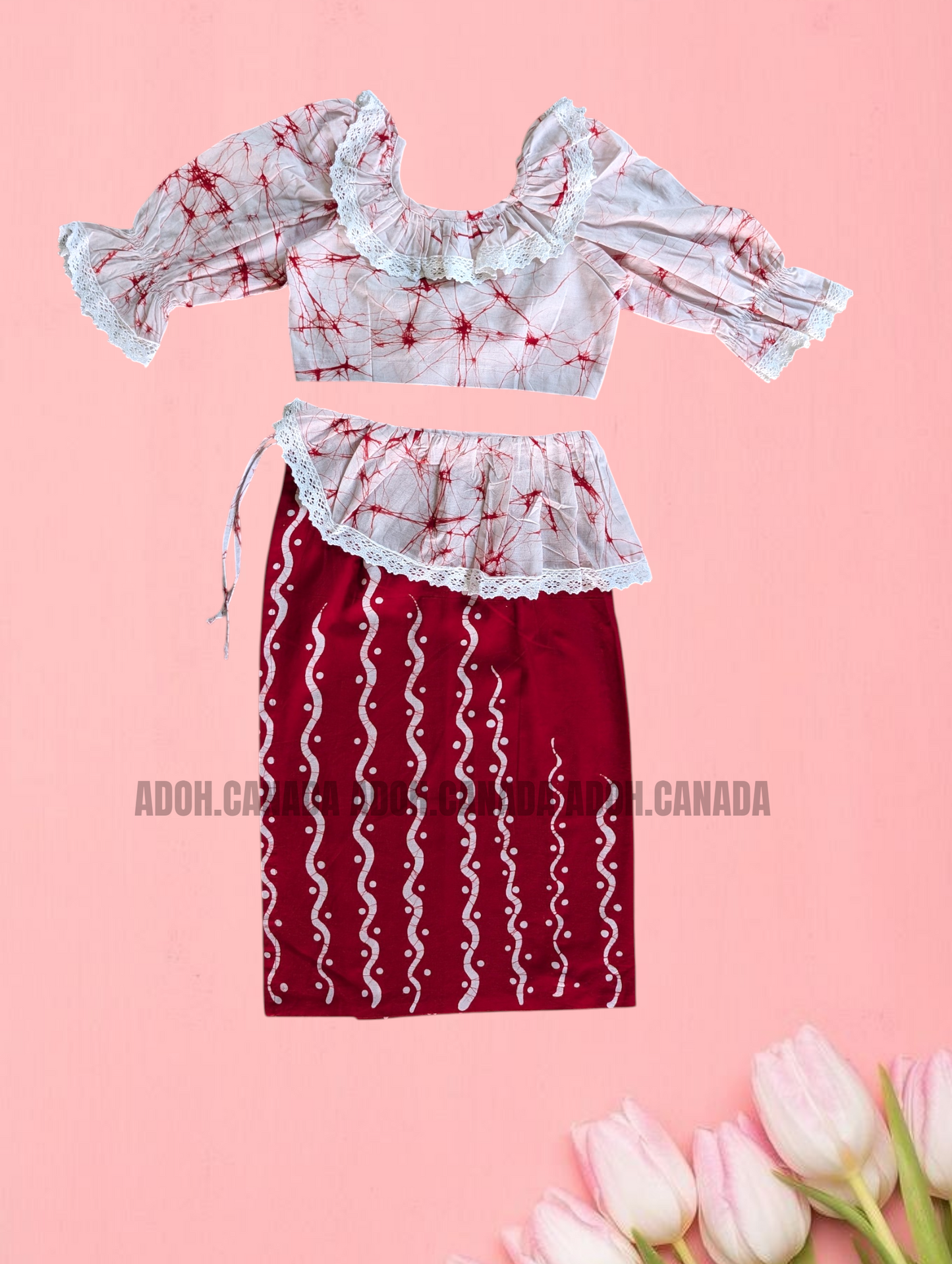 KG1561 - Red and white Lama Saree ( Kids Redda Hatte)| Ceylon Batik | Hand Made | Kids Collection | Summer Collection | Cotton Lama Saree | Kids Redda Hatte | Casual wear