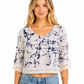 CC1496 - White Batik Crop Top with dark blue cracks design| Ceylon Batik | Hand Made | Summer Collection | Cotton Crop top | Summer wear