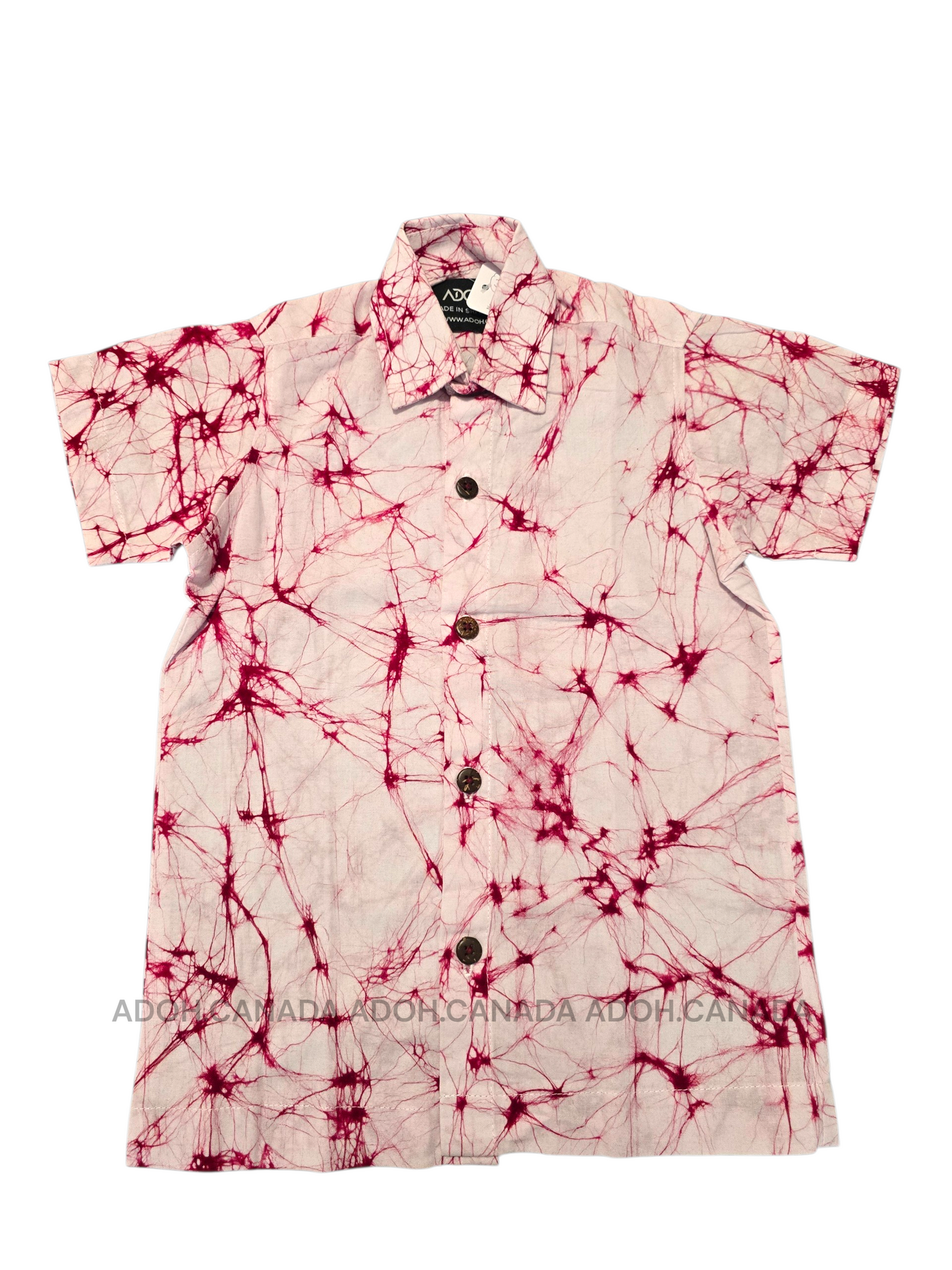 KSH1582 - White with maroon cracks designed Batik Shirt | Ceylon Batik | Hand Made | Kids Collection | Kid's Shirt |Cotton Shirt | Summer Wear