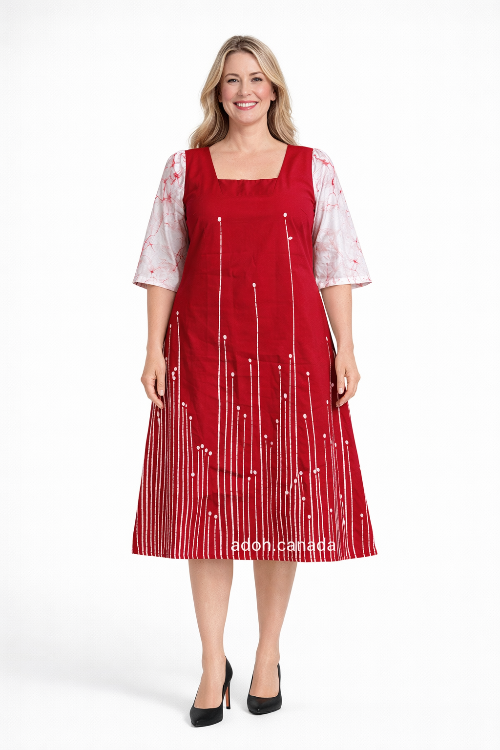CC1527- Red with white line designed Batik Dress| Ceylon Batik | Hand Made |Summer Collection | Cotton Dress | Summer Wear