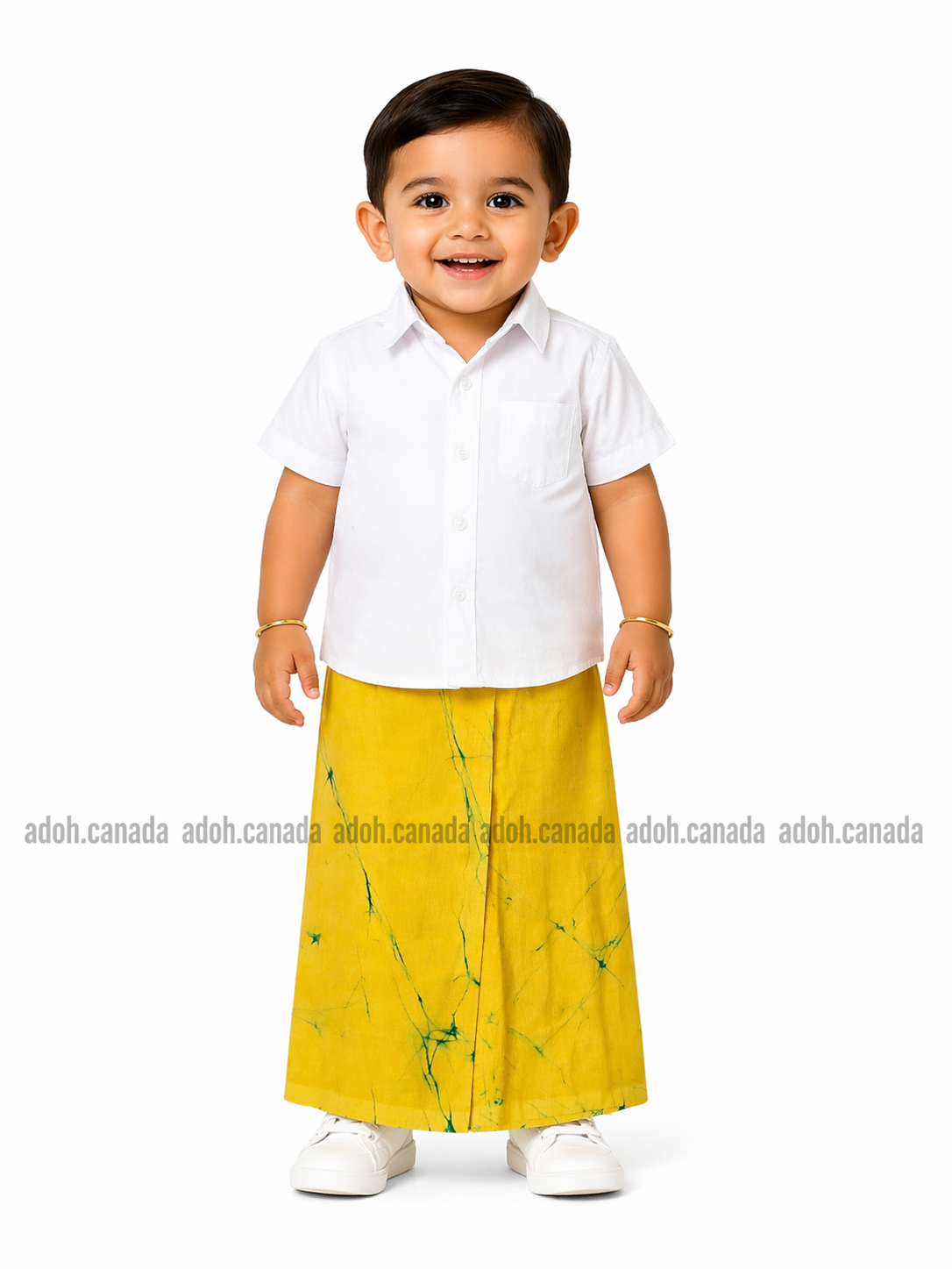 KSA1605 - Yellow with green cracks sarong| Ceylon Batik | Hand Made | Kid's Collection | Cotton Sarong| Summer Wear | Cultural