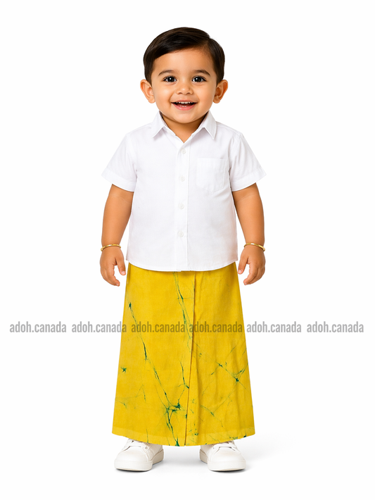 KSA1605 - Yellow with green cracks sarong| Ceylon Batik | Hand Made | Kid's Collection | Cotton Sarong| Summer Wear | Cultural