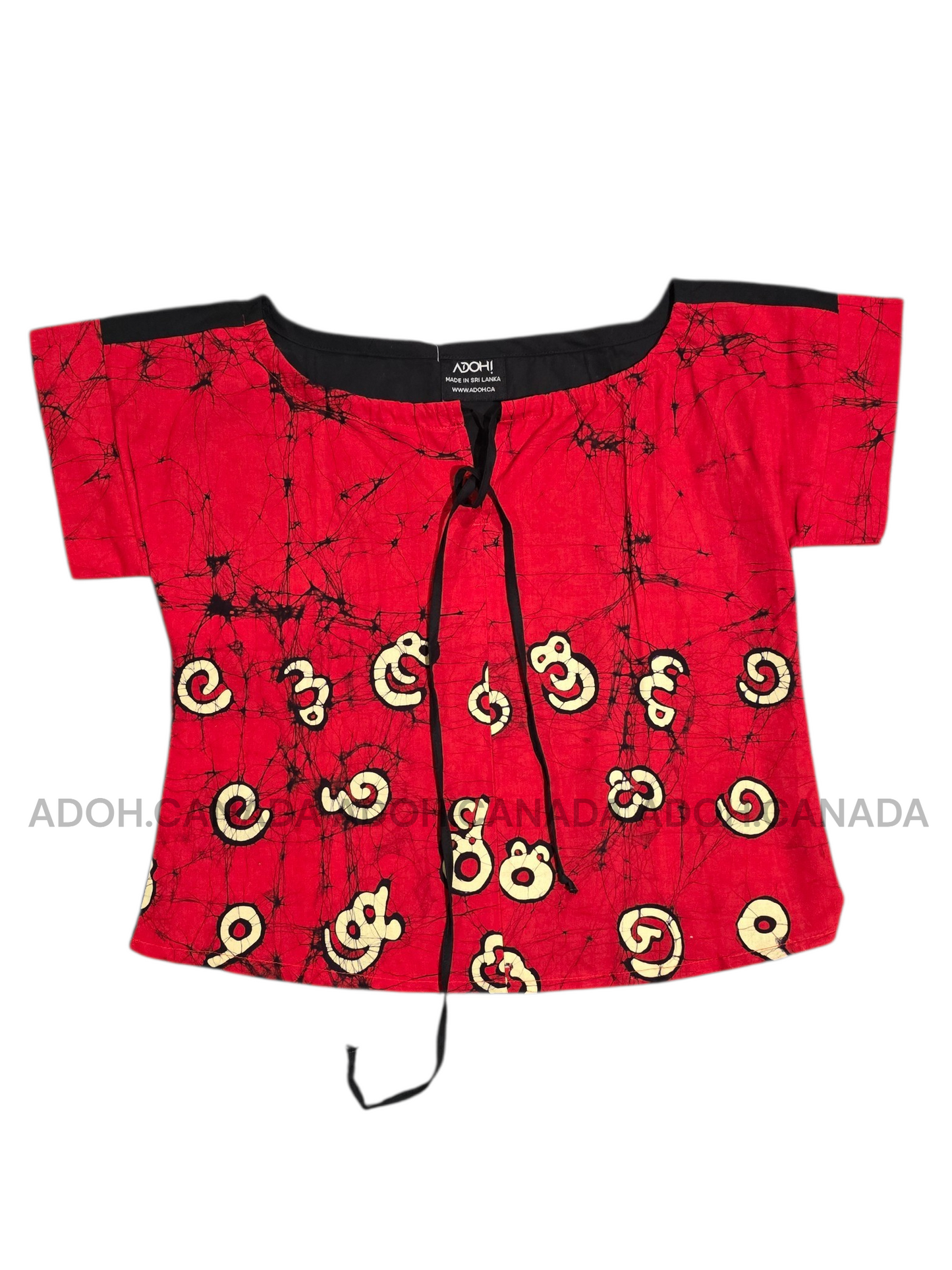 CC1539 - Red Batik Crop Top with off-white sinhala letter design| Ceylon Batik | Hand Made | Summer Collection | Cotton Crop top | Summer wear