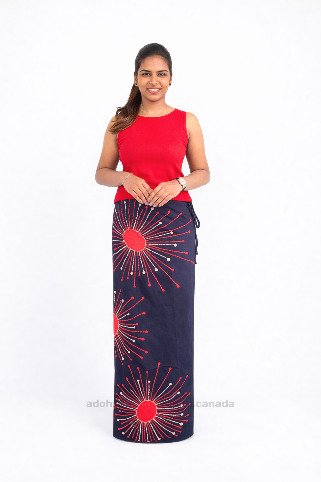 LU1611 - Black with red designed Batik Lungi Skirt |Ceylon Batik | Hand Made | Summer Collection | Cotton Batik Lungi | Traditional Collection