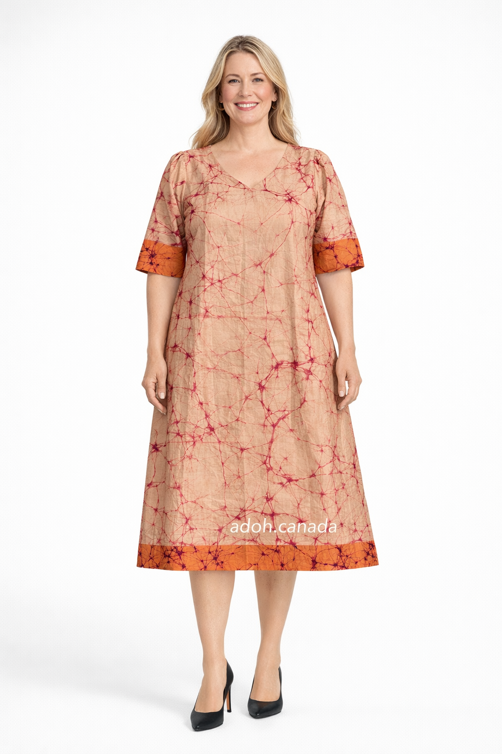 CC1531- Light orange with red cracks designed Dress| Ceylon Batik | Hand Made |Summer Collection | Cotton Dress | Summer Wear