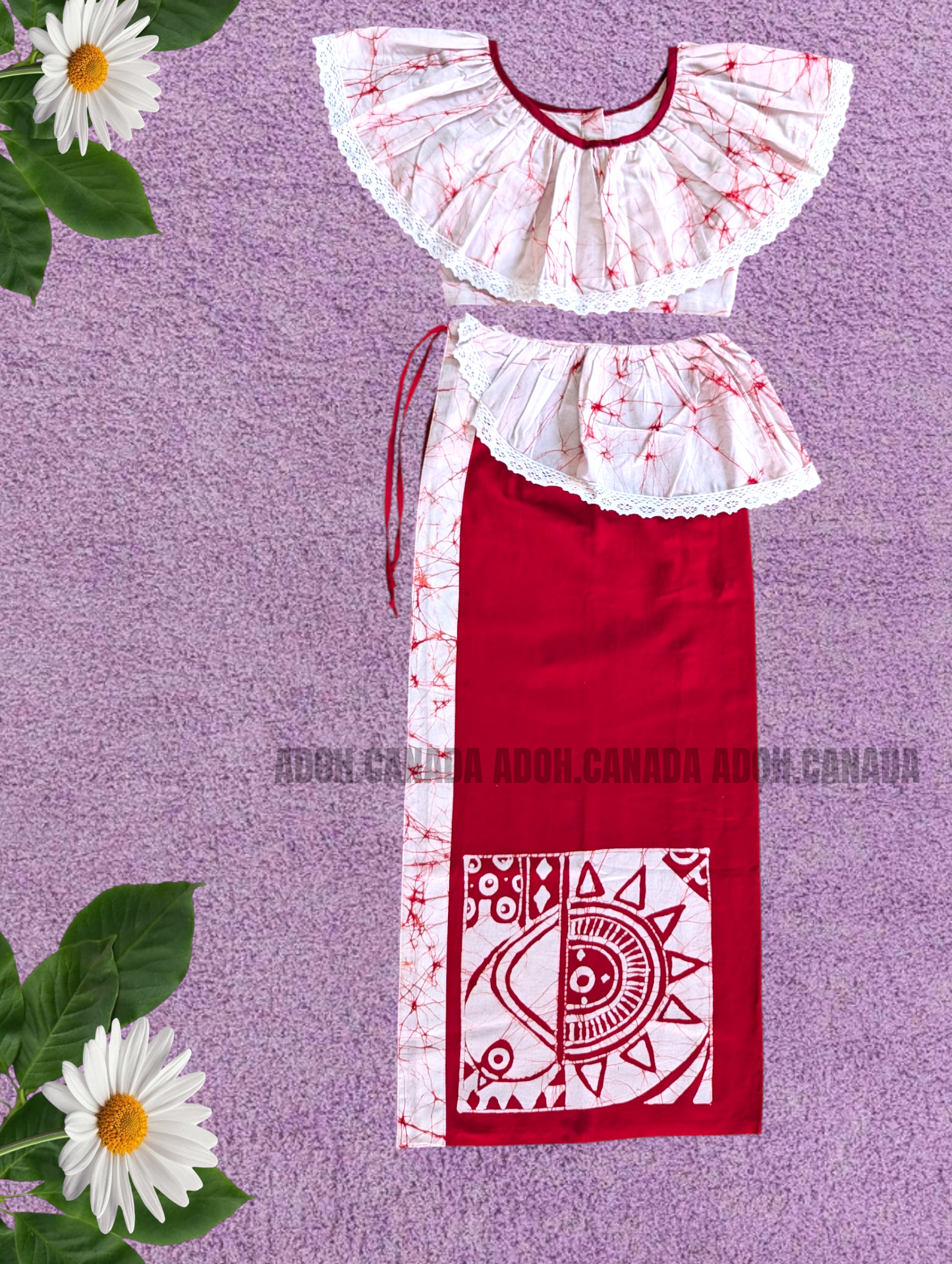 KG1621 - Red and white Lama Saree ( Kids Redda Hatte)| Ceylon Batik | Hand Made | Kids Collection | Summer Collection | Cotton Lama Saree | Kids Redda Hatte | Casual wear