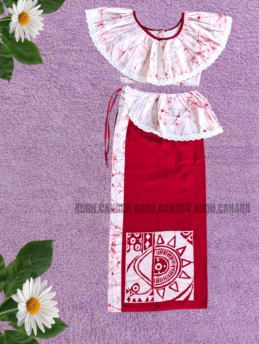 KG1621 - Red and white Lama Saree ( Kids Redda Hatte)| Ceylon Batik | Hand Made | Kids Collection | Summer Collection | Cotton Lama Saree | Kids Redda Hatte | Casual wear