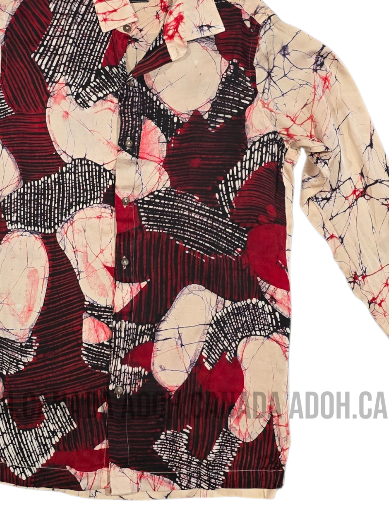SH1545 -Cream colur shirt with black and red designed Batik Shirt | Ceylon Batik | Hand Made | Men's Collection |Silk Shirt | Summer Wear | Party wear
