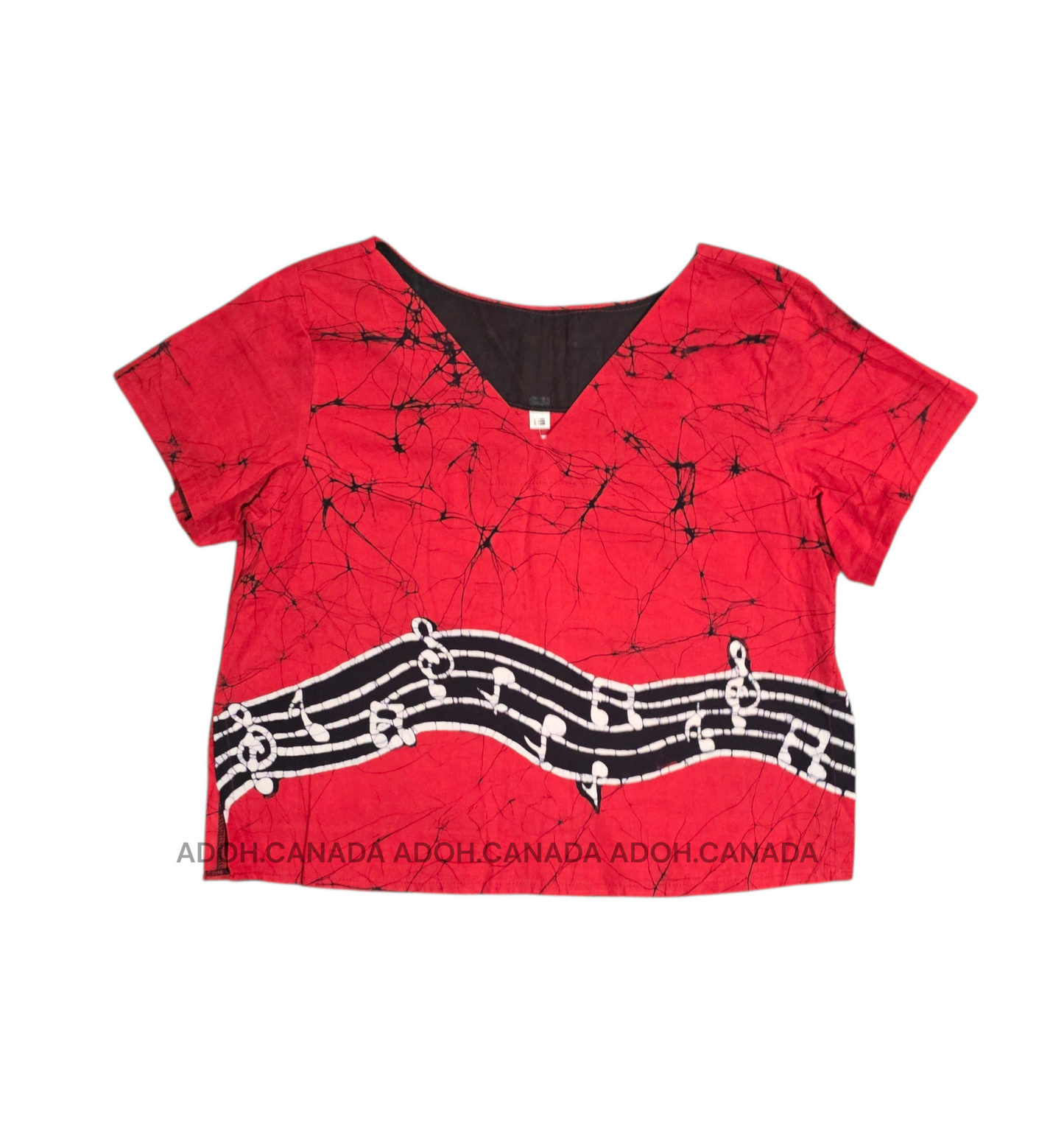 CC1494 - Red Batik Crop Top with music notes design| Ceylon Batik | Hand Made | Summer Collection | Cotton Crop top | Summer wear