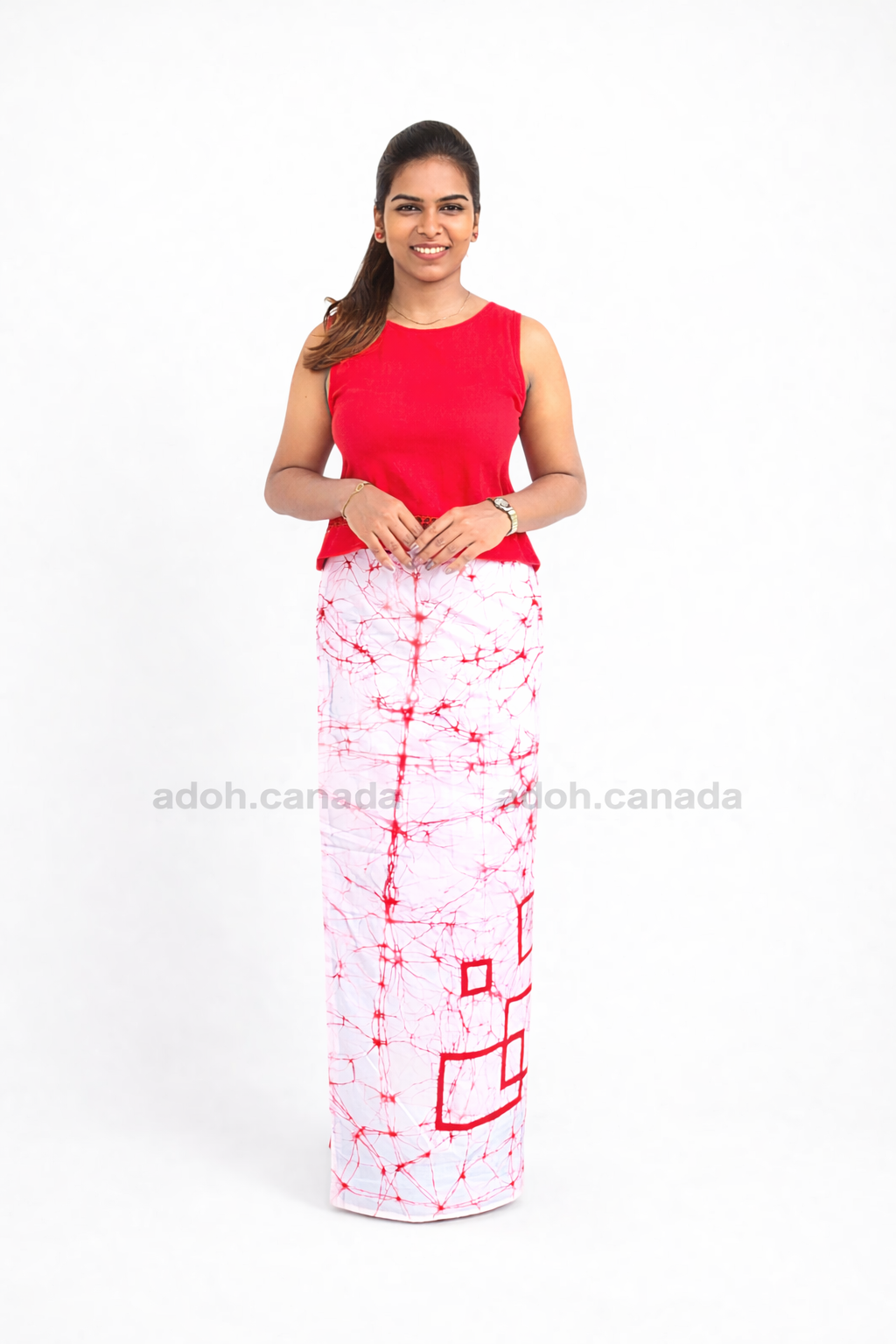 LU1610 - White with red box shape designed Batik Lungi Skirt |Ceylon Batik | Hand Made | Summer Collection | Cotton Batik Lungi | Traditional Collection