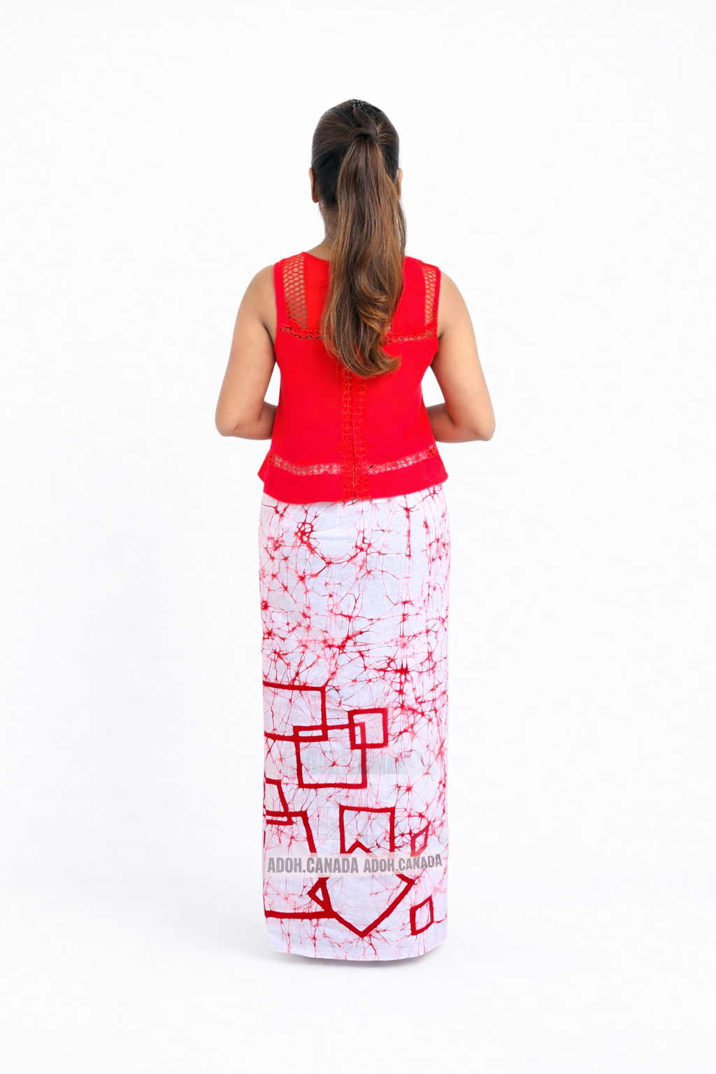 LU1610 - White with red box shape designed Batik Lungi Skirt |Ceylon Batik | Hand Made | Summer Collection | Cotton Batik Lungi | Traditional Collection