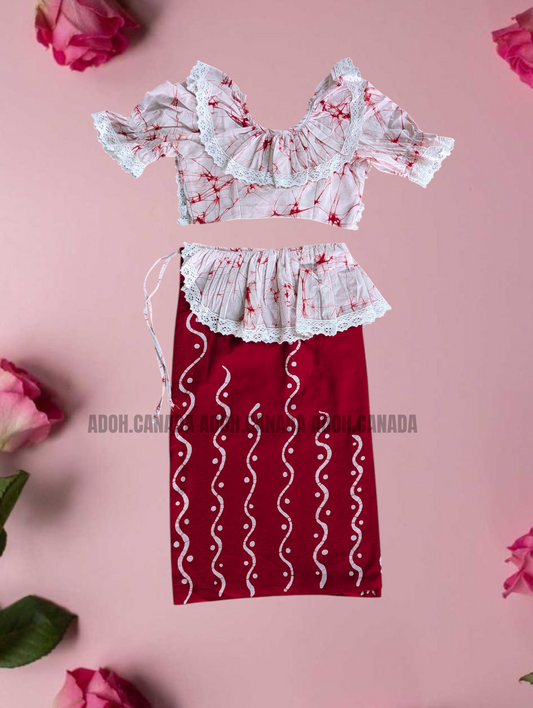 KG1560 - Red and white Lama Saree ( Kids Redda Hatte)| Ceylon Batik | Hand Made | Kids Collection | Summer Collection | Cotton Lama Saree | Kids Redda Hatte | Casual wear
