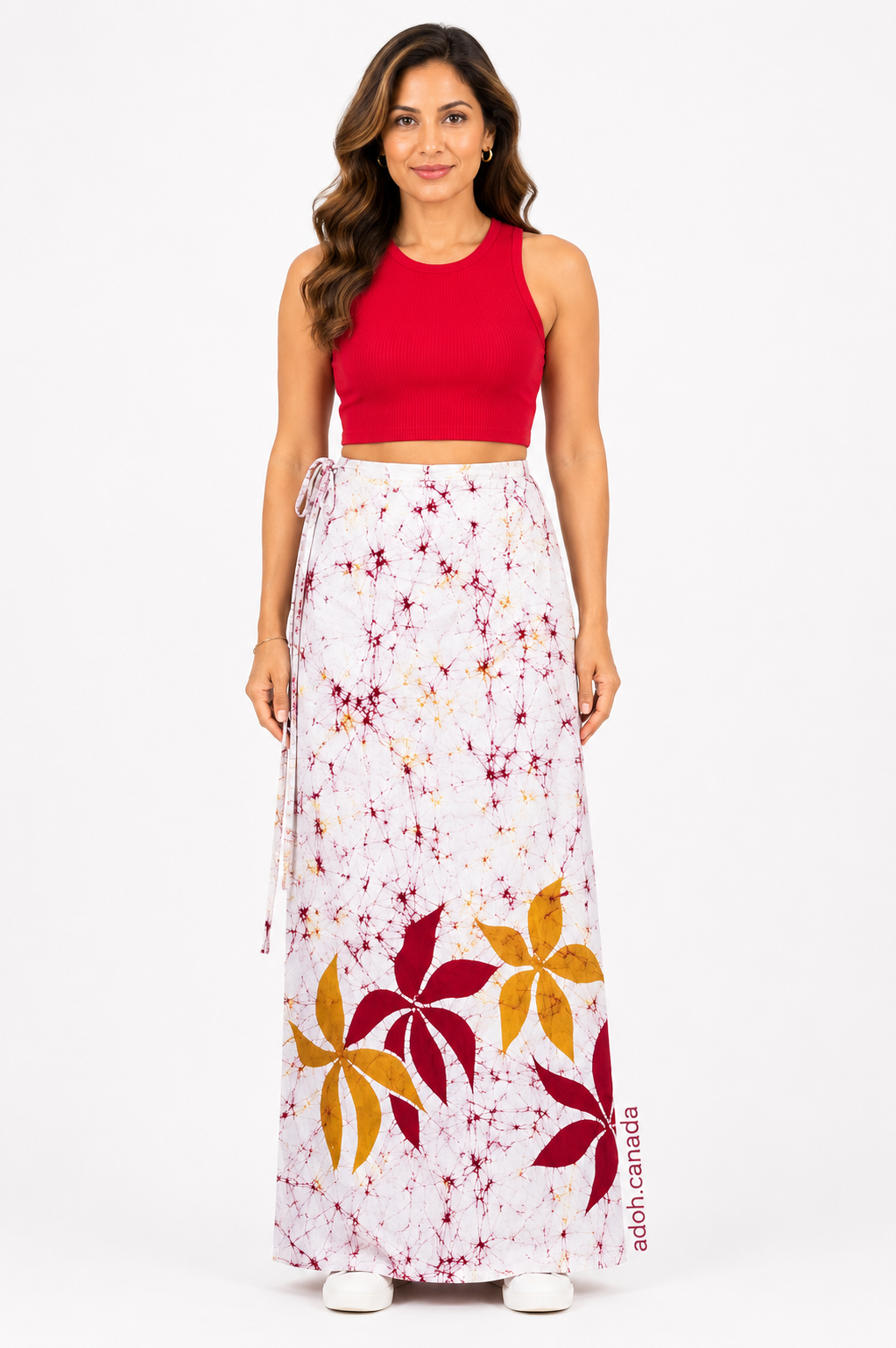 LU1705 - White lungi with red and yellow floral design Batik Lungi Skirt |Ceylon Batik | Hand Made | Summer Collection | Cotton Batik Lungi | Traditional Collection