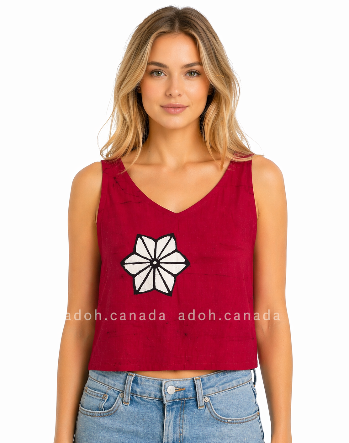 CC1521 - Dark red Batik Crop Top with one flower design| Ceylon Batik | Hand Made | Summer Collection | Cotton Crop top | Summer wear