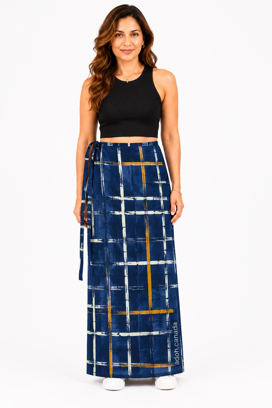LU0003 - Blue lungi with white and yellow design Batik Lungi Skirt |Ceylon Batik | Hand Made | Summer Collection | Cotton Batik Lungi | Traditional Collection