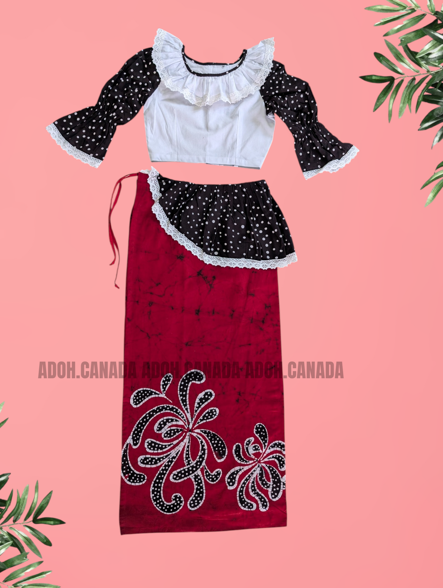 KG1623 - Red and white Lama Saree ( Kids Redda Hatte)| Ceylon Batik | Hand Made | Kids Collection | Summer Collection | Cotton Lama Saree | Kids Redda Hatte | Casual wear