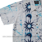 SH901 - White Sun Moon Batik shirt with light blue and dark blue Cracks design  | Ceylon Batik | Hand Made | Men's Collection | Cotton Shirt | Summer Wear