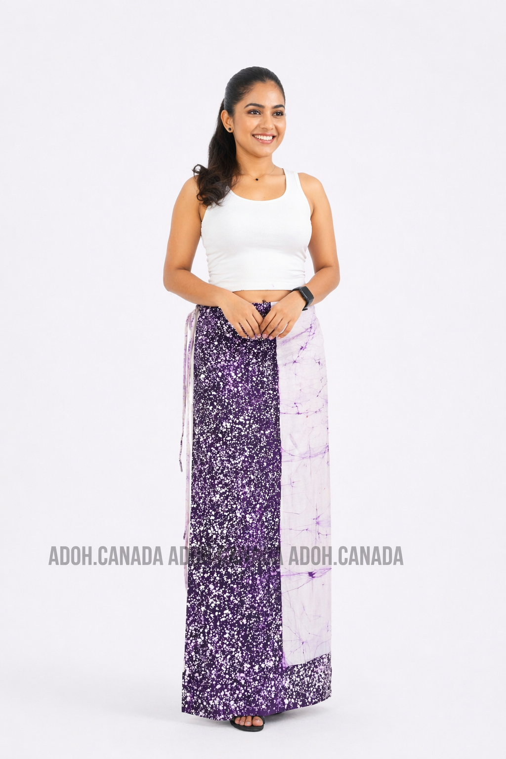 LU1279 - White with purple crack designed Batik Lungi Skirt |Ceylon Batik | Hand Made | Summer Collection | Cotton Batik Lungi | Traditional Collection