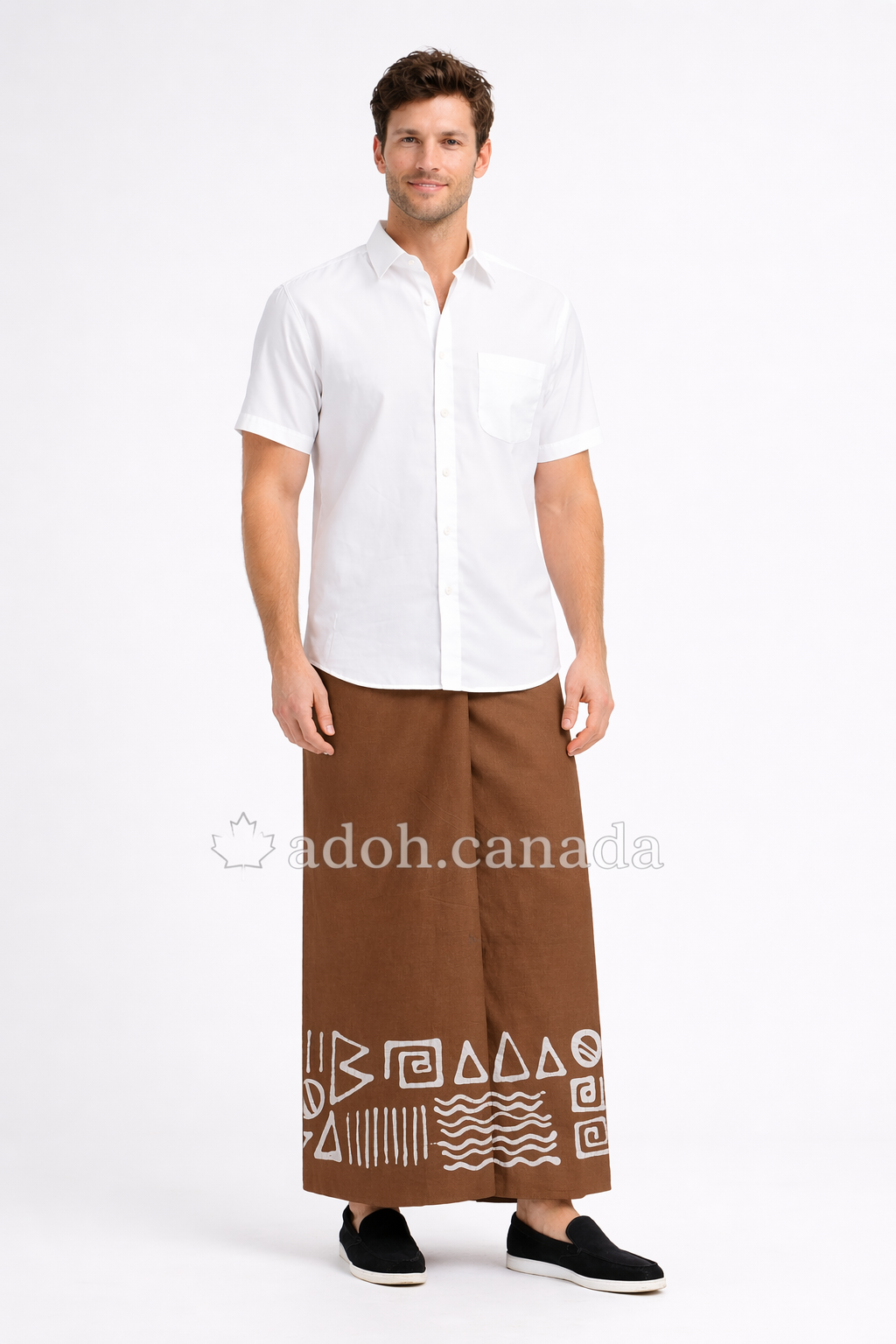 CSA1515 - Light brown sarong with white design| Ceylon Batik | Hand Made | Men's Collection | Cotton Sarong| Summer Wear | Party Wear