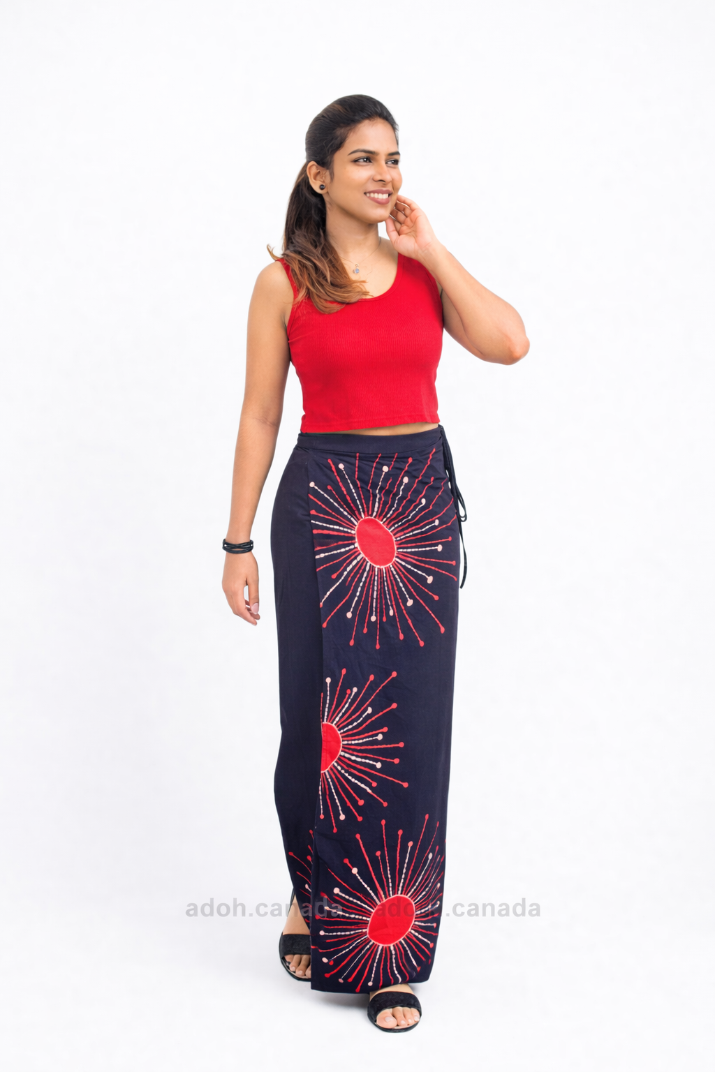LU1611 - Black with red designed Batik Lungi Skirt |Ceylon Batik | Hand Made | Summer Collection | Cotton Batik Lungi | Traditional Collection