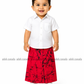 KSA1590 - Red with black cracks designed sarong| Ceylon Batik | Hand Made | Kid's Collection | Cotton Sarong| Summer Wear | Cultural