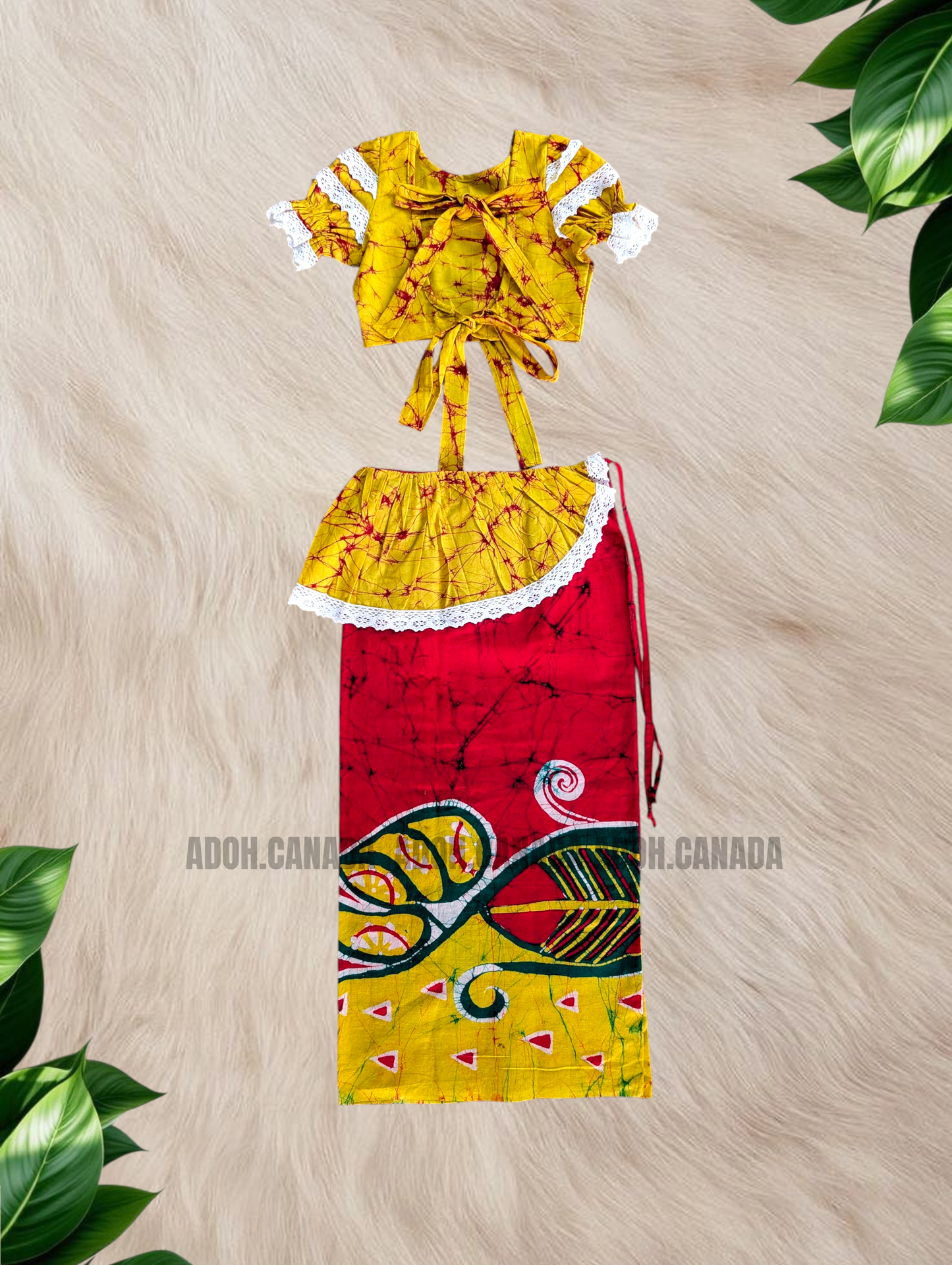 KG1556 - Yellow with hot pink and green designed Lama Saree ( Kids Redda Hatte)| Ceylon Batik | Hand Made | Kids Collection | Summer Collection | Cotton Lama Saree | Kids Redda Hatte | Casual wear