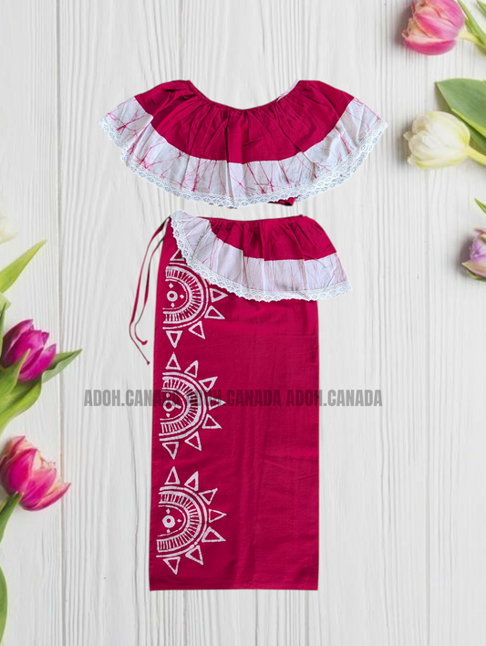 KG1562 - Pink and white Lama Saree ( Kids Redda Hatte)| Ceylon Batik | Hand Made | Kids Collection | Summer Collection | Cotton Lama Saree | Kids Redda Hatte | Casual wear